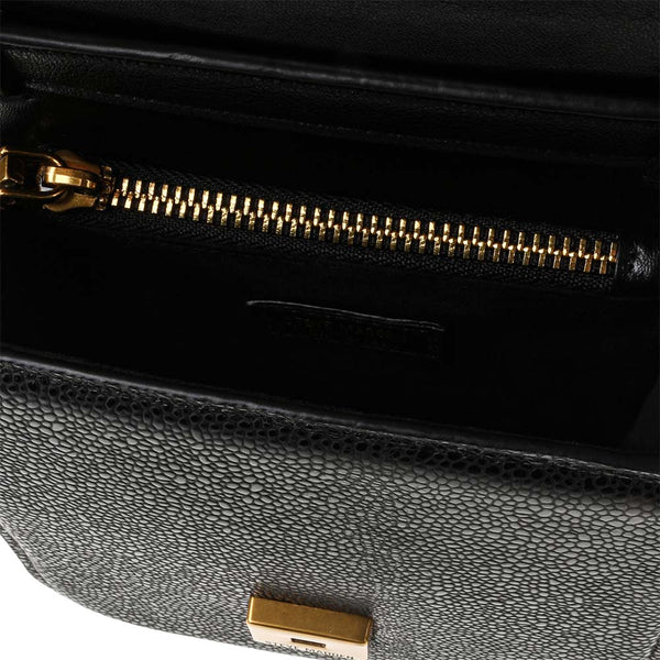 BAZURE Gold Leather Envelope Bag - Black