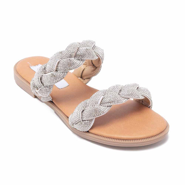 CERSI Woven Kink Double Strap Flat Slides - Silver