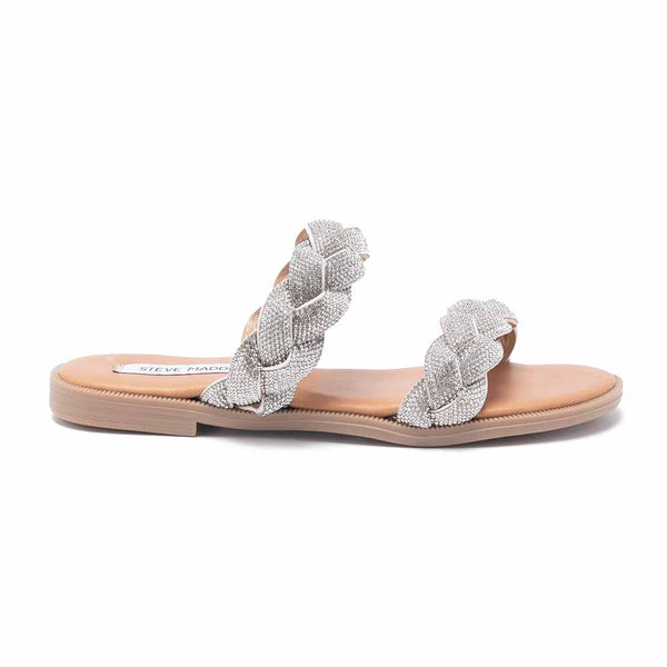 CERSI Woven Kink Double Strap Flat Slides - Silver