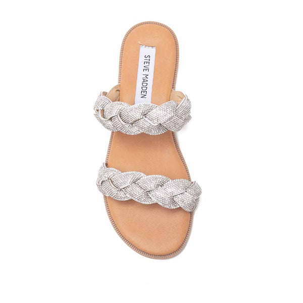 CERSI Woven Kink Double Strap Flat Slides - Silver