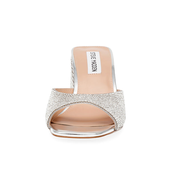 GLOWING-R Square Toe Block Heel Sandals-Silver