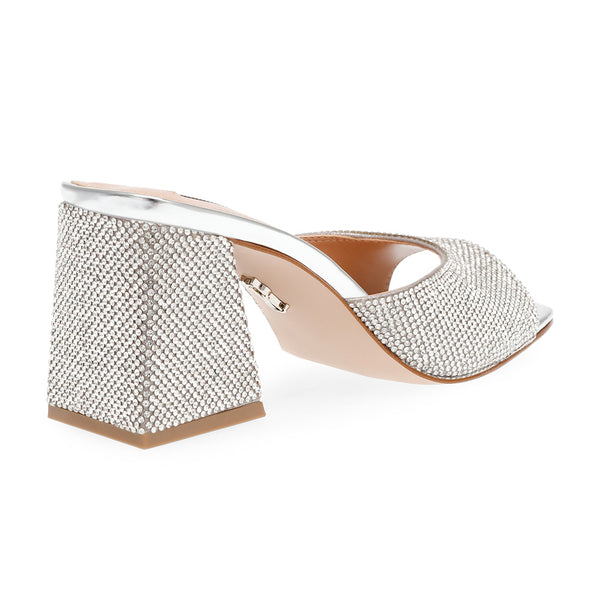 GLOWING-R Square Toe Block Heel Sandals-Silver