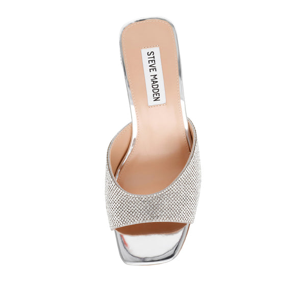 GLOWING-R Square Toe Block Heel Sandals-Silver