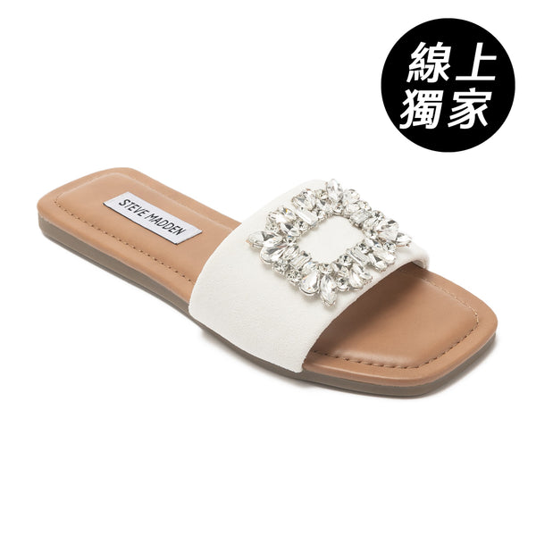 TICKET diamond-embellished flat sandals-white