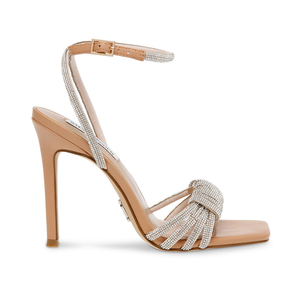 LIGHT UP diamond face twisted ankle high-heeled sandals and slippers-beige