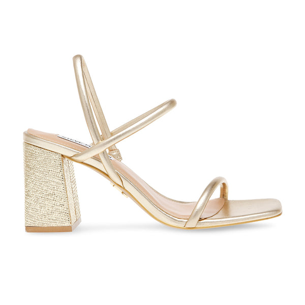 KOSMO Thin Strap Square Toe Block Heel Sandals - Gold