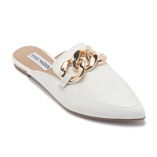 FLEUR Leather Metal Rough Mules - White