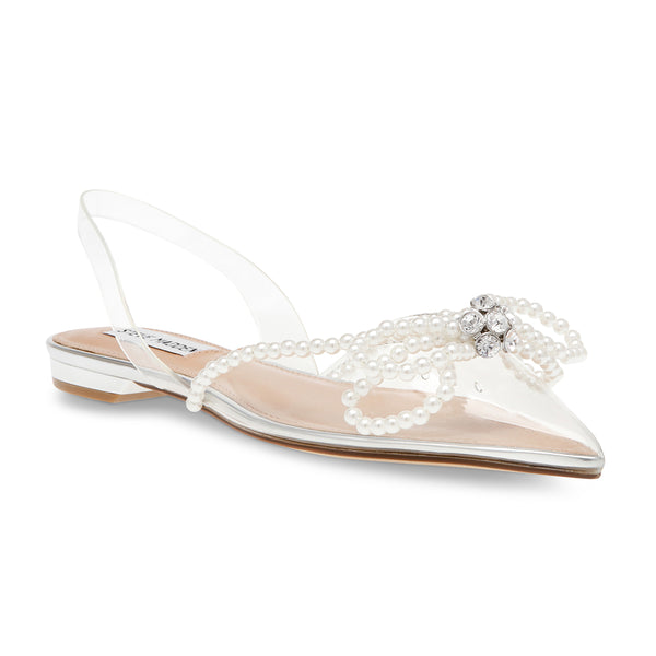 JUSTI-P Transparent Bow Rhinestone Pointed Slippers-Silver