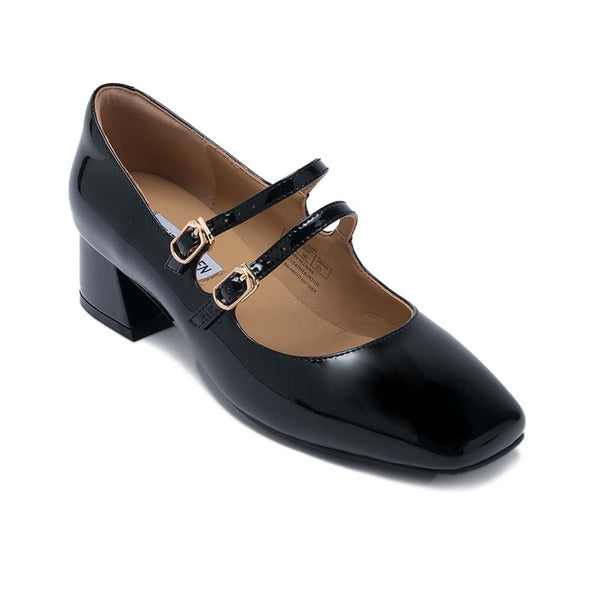DIANA Leather Block Heel Double Strap Mary Jane Shoes - Black