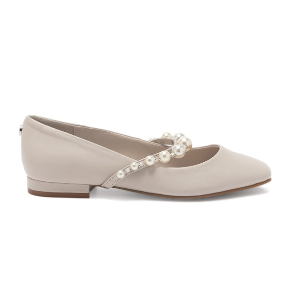 GIORGI Leather Pearl Chain Mary Jane Shoes-Off-White