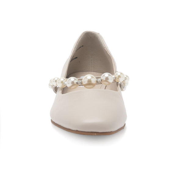 GIORGI Leather Pearl Chain Mary Jane Shoes-Off-White