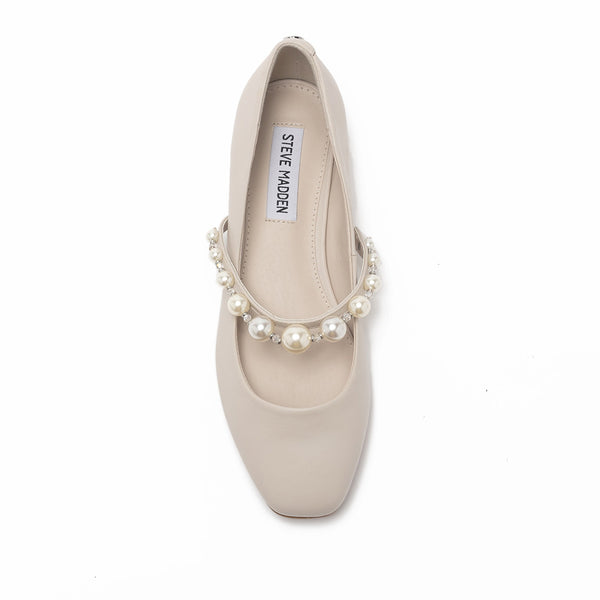 GIORGI Leather Pearl Chain Mary Jane Shoes-Off-White