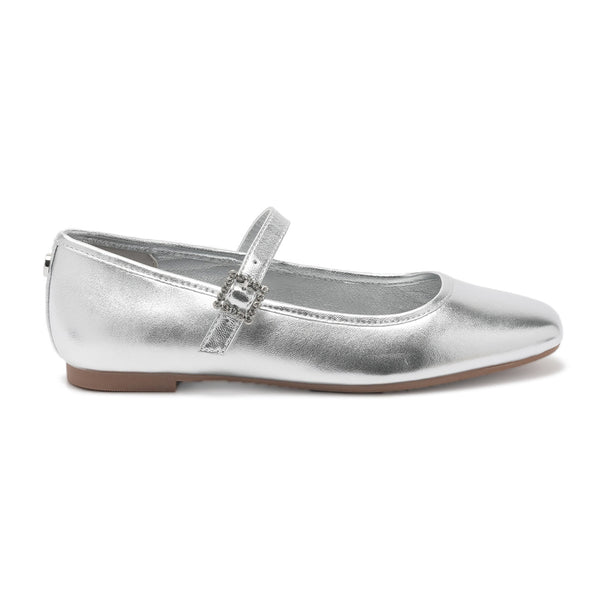GOLDYN Leather Buckle Square Toe Mary Jane Shoes - Silver