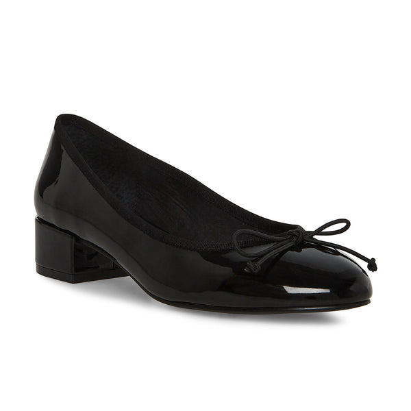 CHERISH Mirror Bow Low Heel Doll Shoes - Black