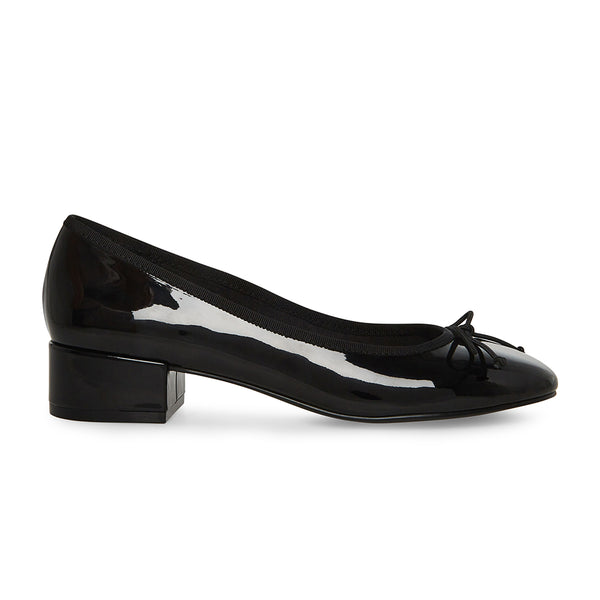 CHERISH Mirror Bow Low Heel Doll Shoes - Black