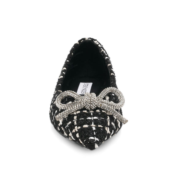 ELINA 鑽飾蝴蝶結格紋織布平底鞋-黑色