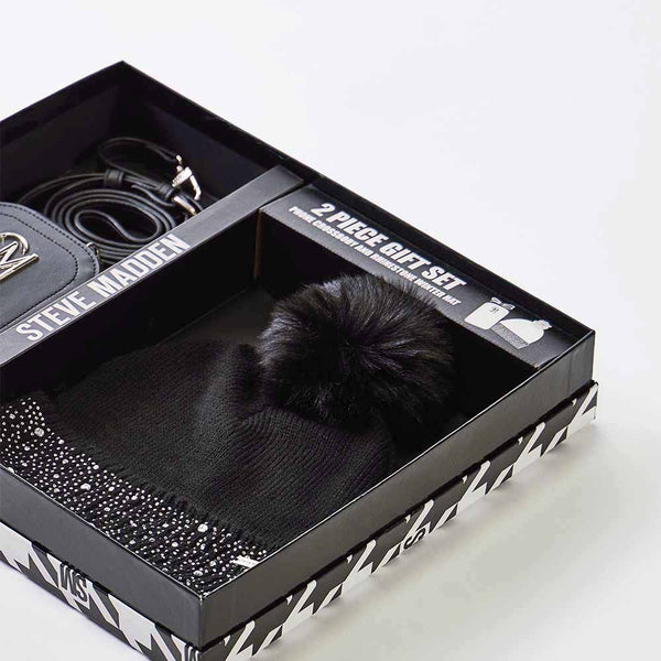 【限量禮盒組】毛帽皮革小包二合一限量禮盒-黑色