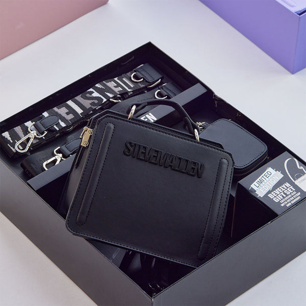 【限量禮盒組】方型雙背帶子母包獨家禮盒-黑色
