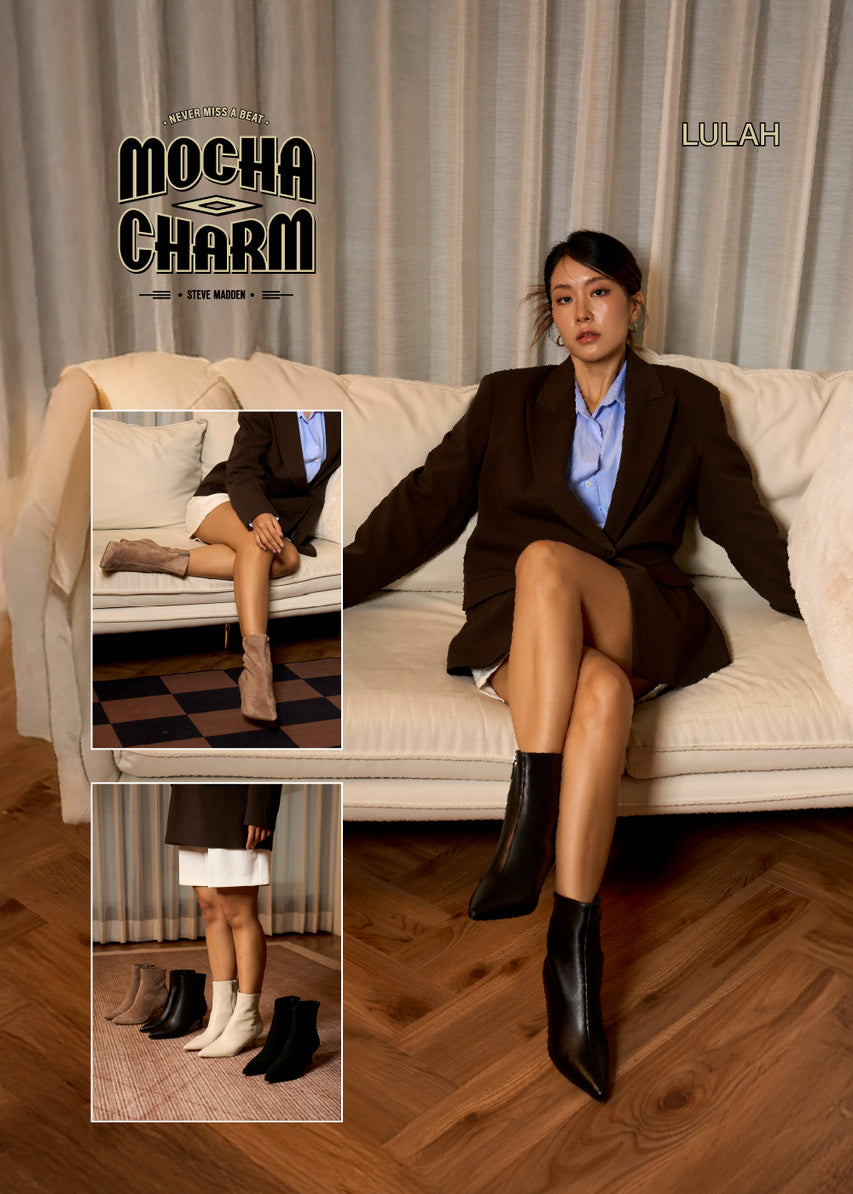 LULAH 經典素面尖頭細跟短靴-米色