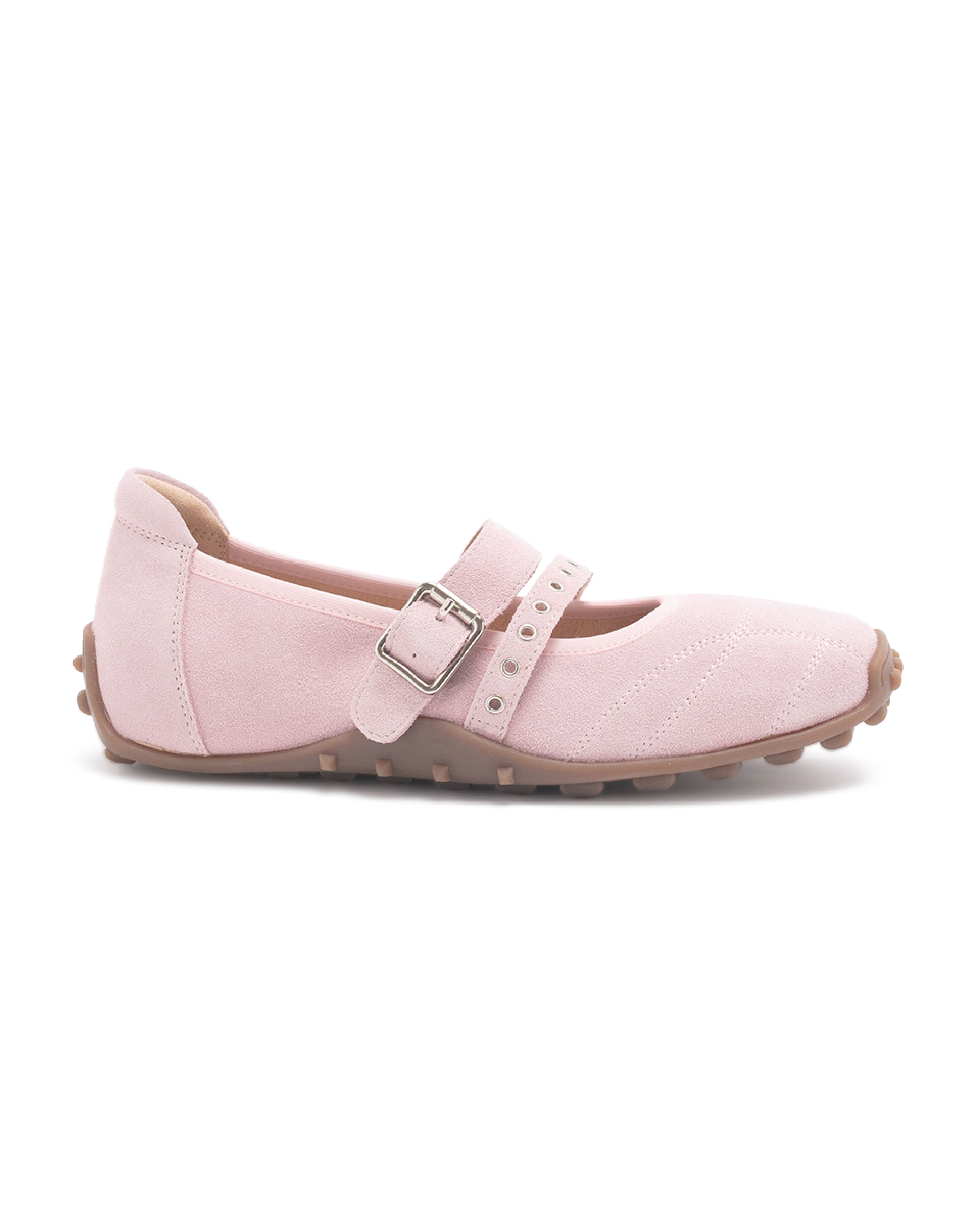 TWFOXY 雙扣帶絨面瑪莉珍鞋-絨粉紅