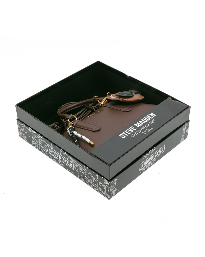 潮流小熊雙吊飾/素面兩用包禮盒-咖啡色