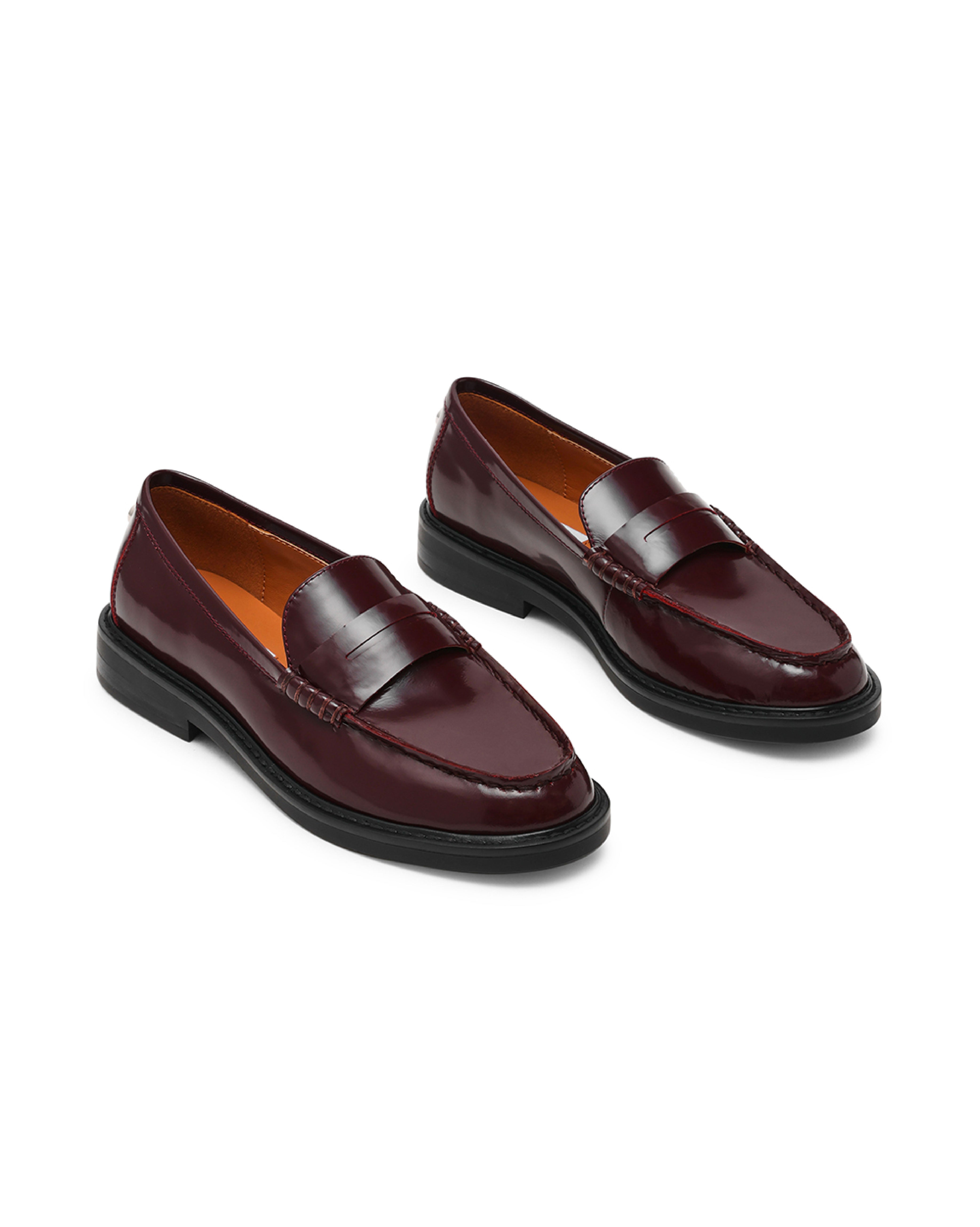 ADISON 經典素面爆裂紋樂福鞋-酒紅色