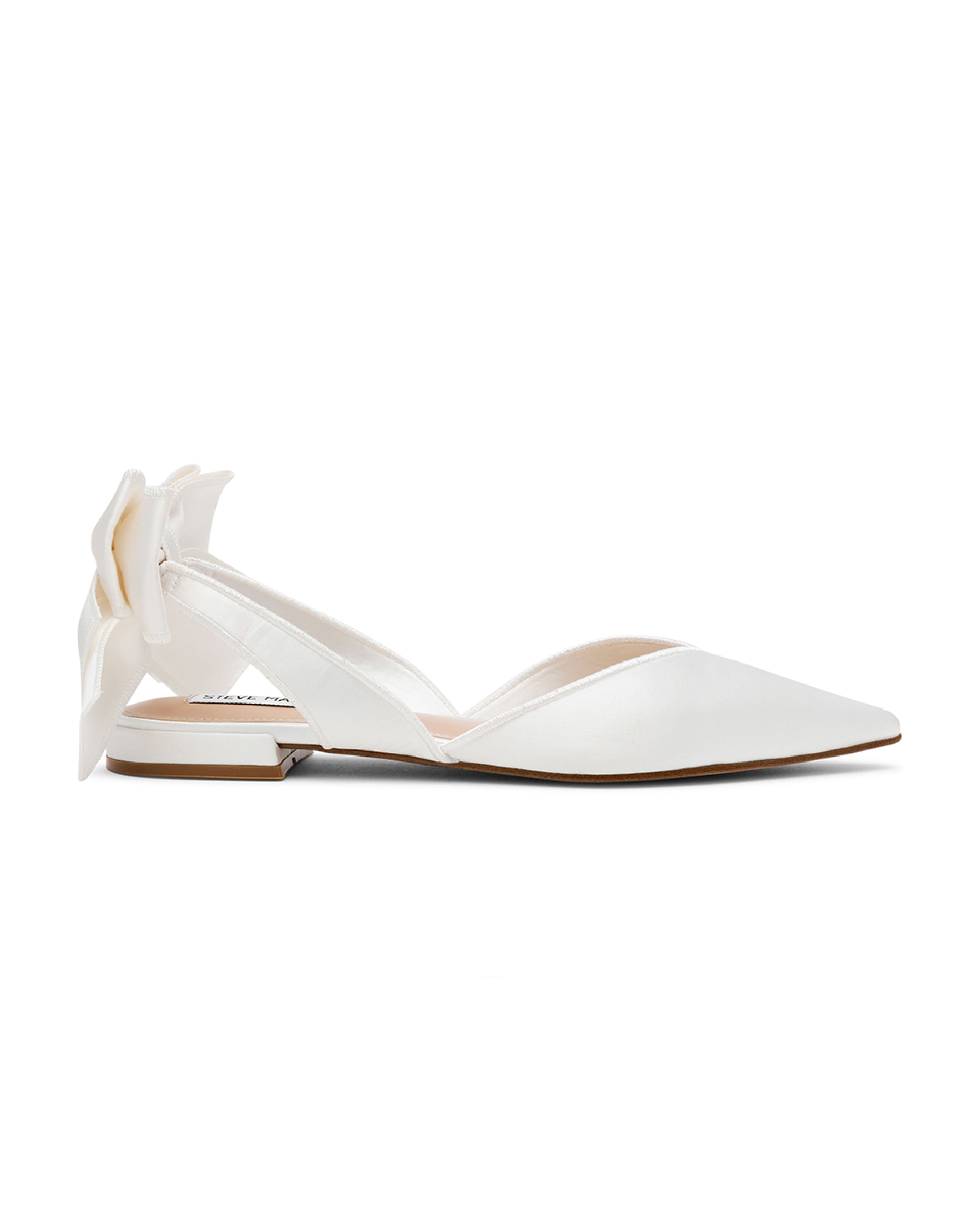 SYNTHIA 奢華緞面蝴蝶結裸跟鞋-白色