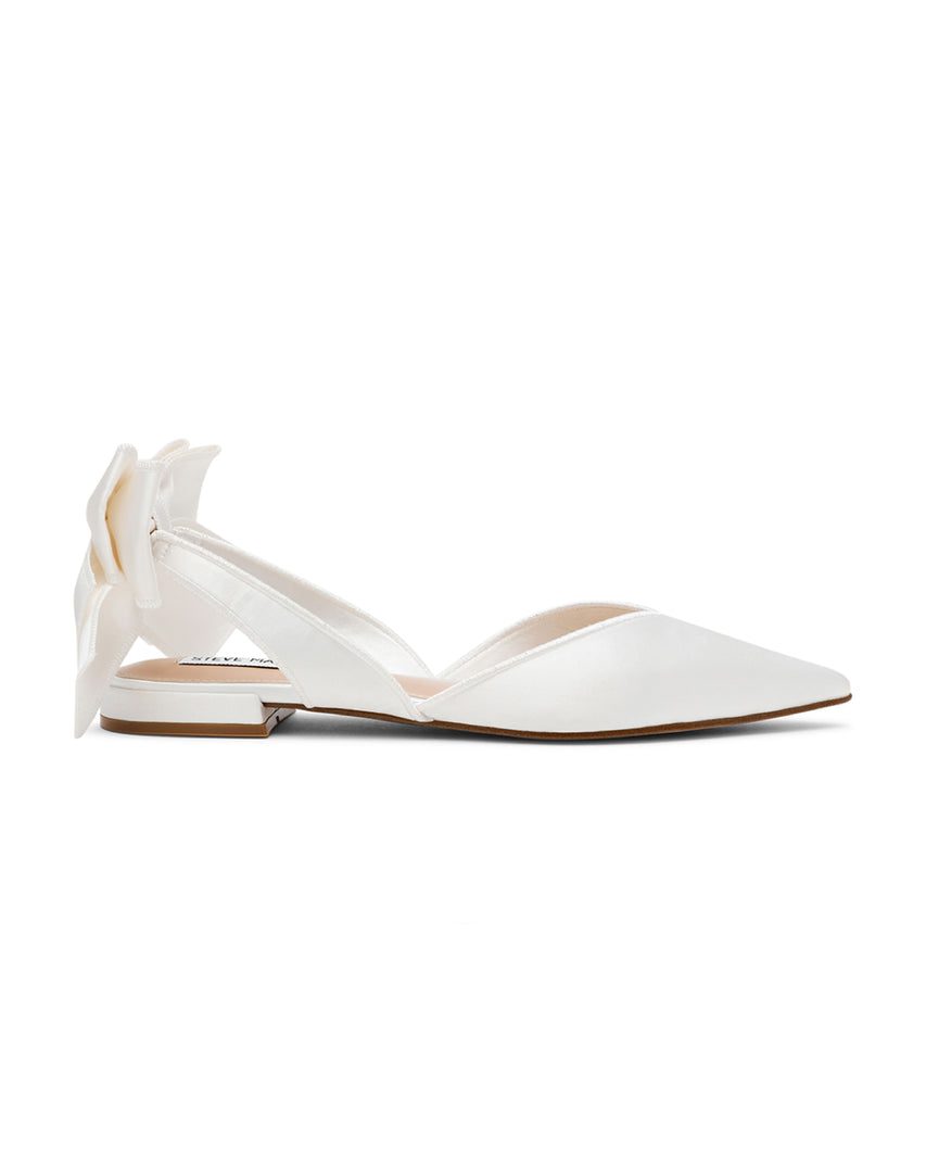 SYNTHIA 奢華緞面蝴蝶結裸跟鞋-白色