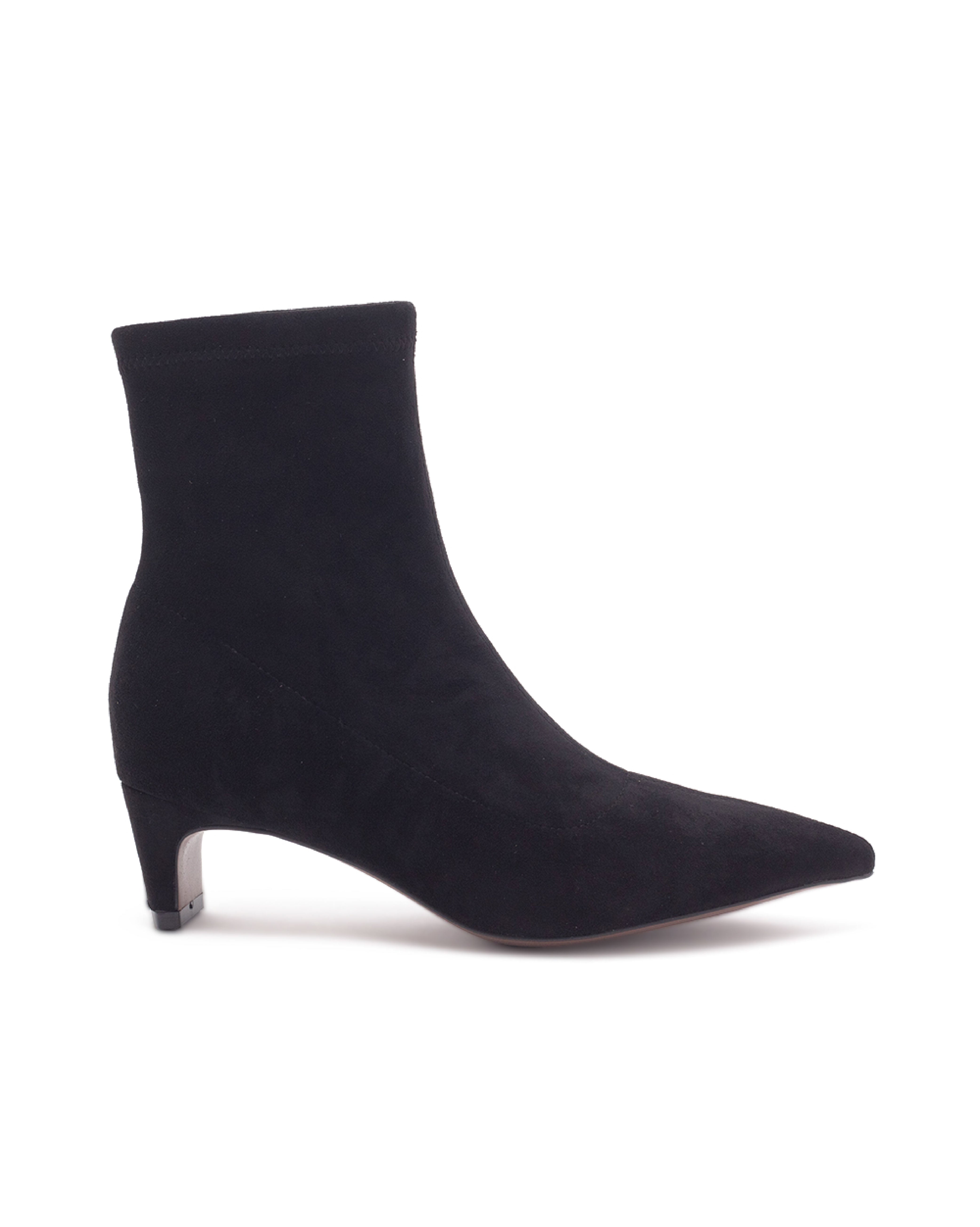 TWKLOE 絨面尖頭粗跟短靴-黑色