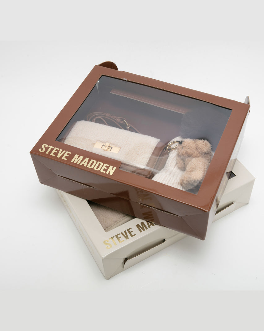 【線上獨家禮盒】毛毛信封包/針織毛帽三件禮盒組-咖啡色