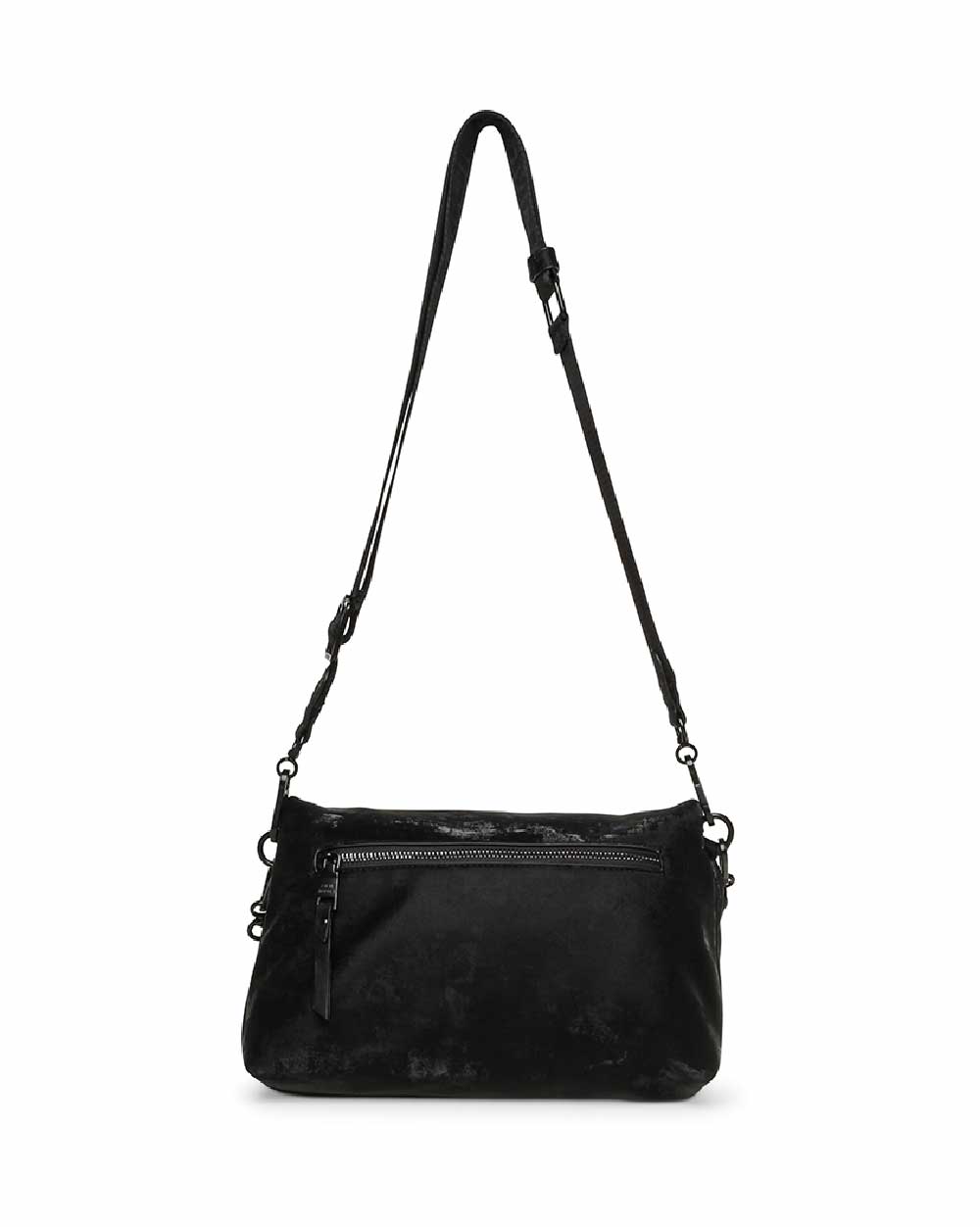 BDORCY-V 翻蓋素面寬帶斜背包-黑色