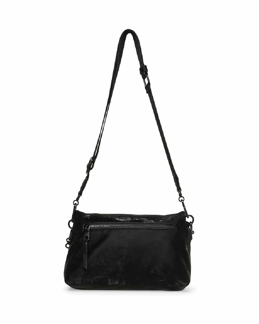 BDORCY-V 翻蓋素面寬帶斜背包-黑色