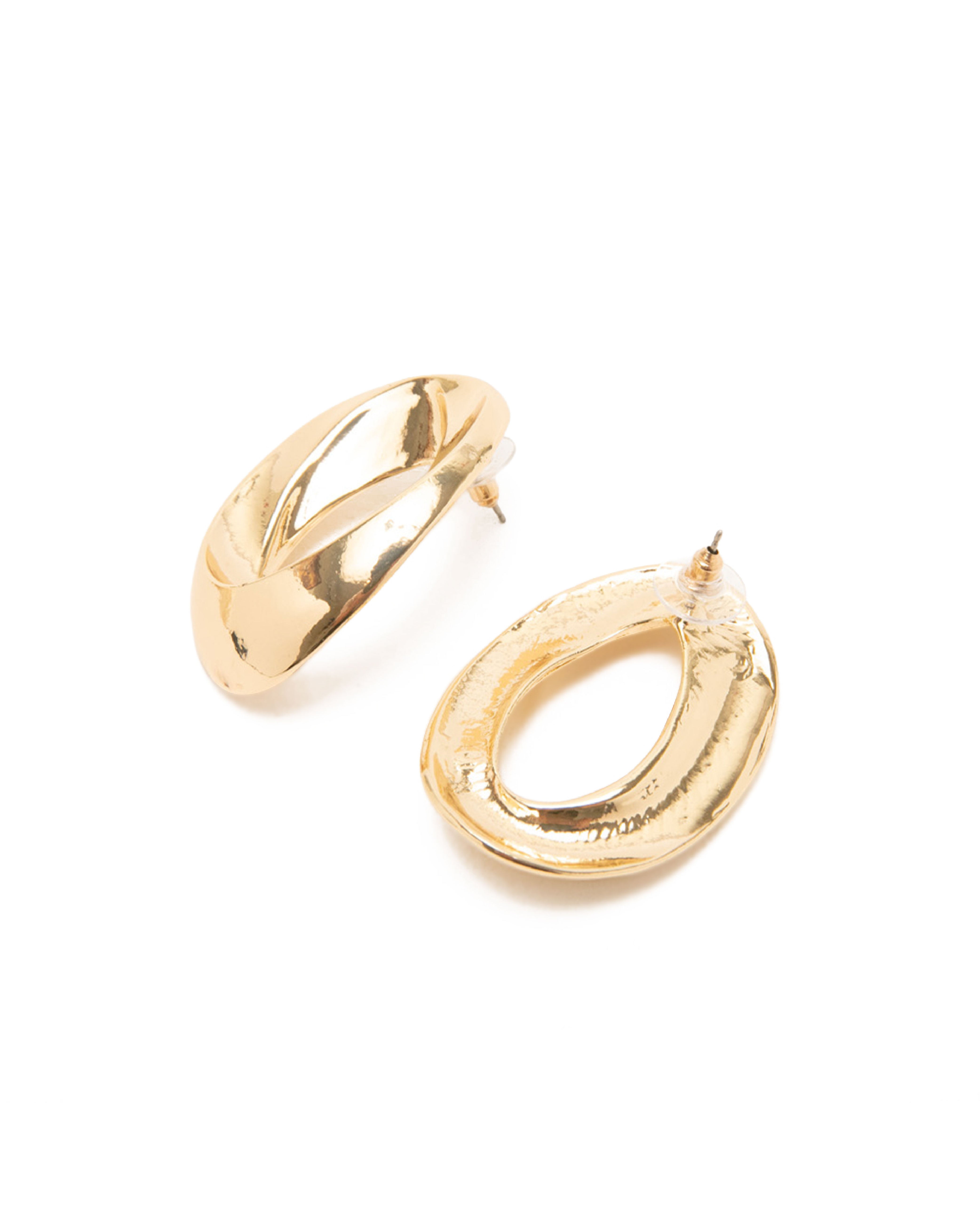 質感流線圓形耳環-金色