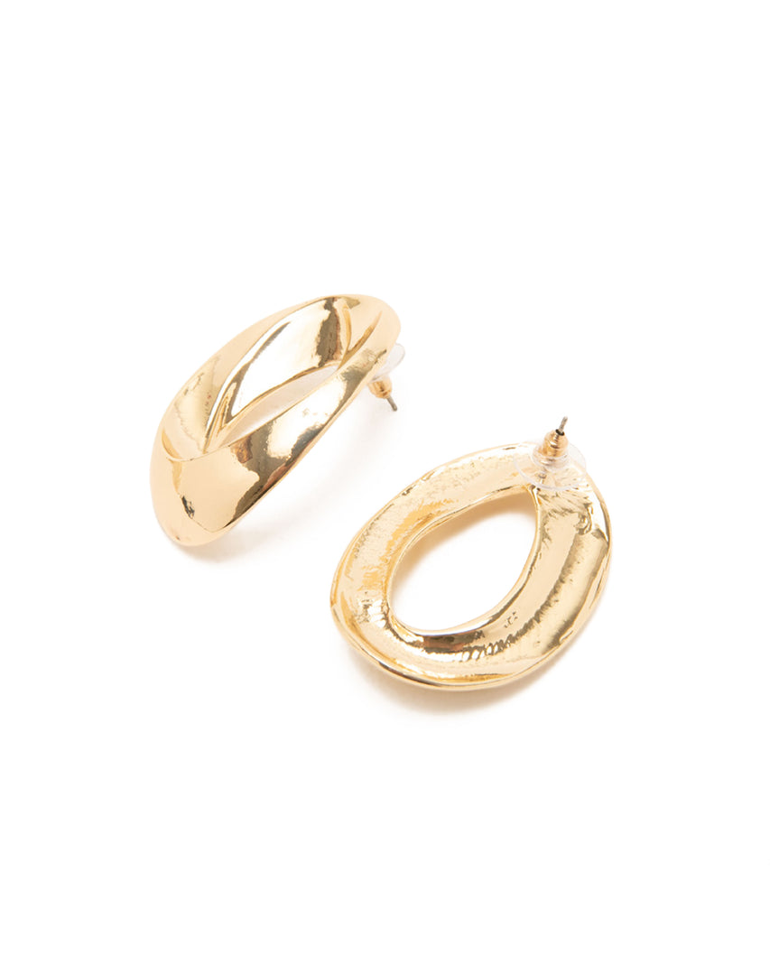 質感流線圓形耳環-金色