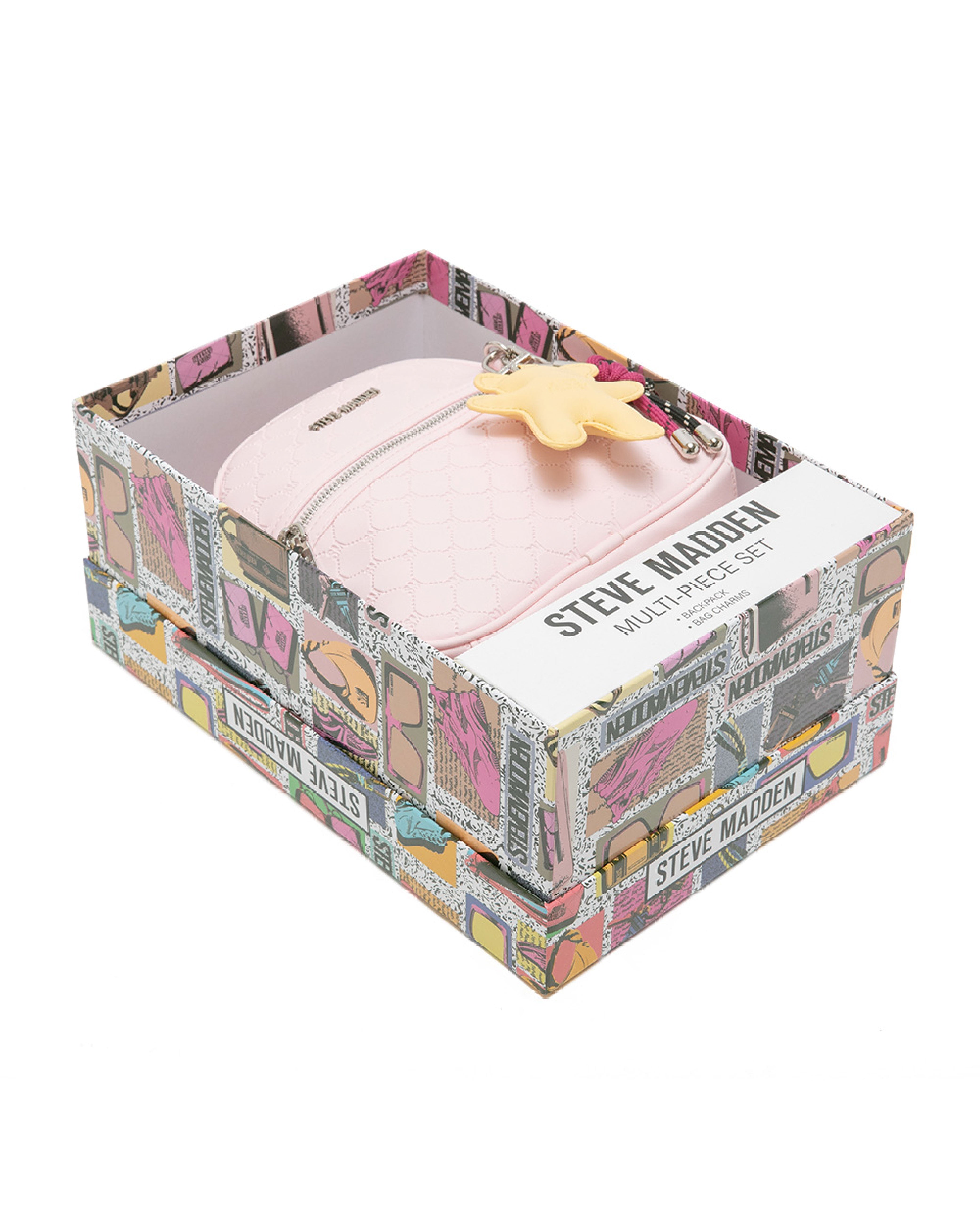 童趣雙吊飾/菱格紋後背包禮盒-粉色