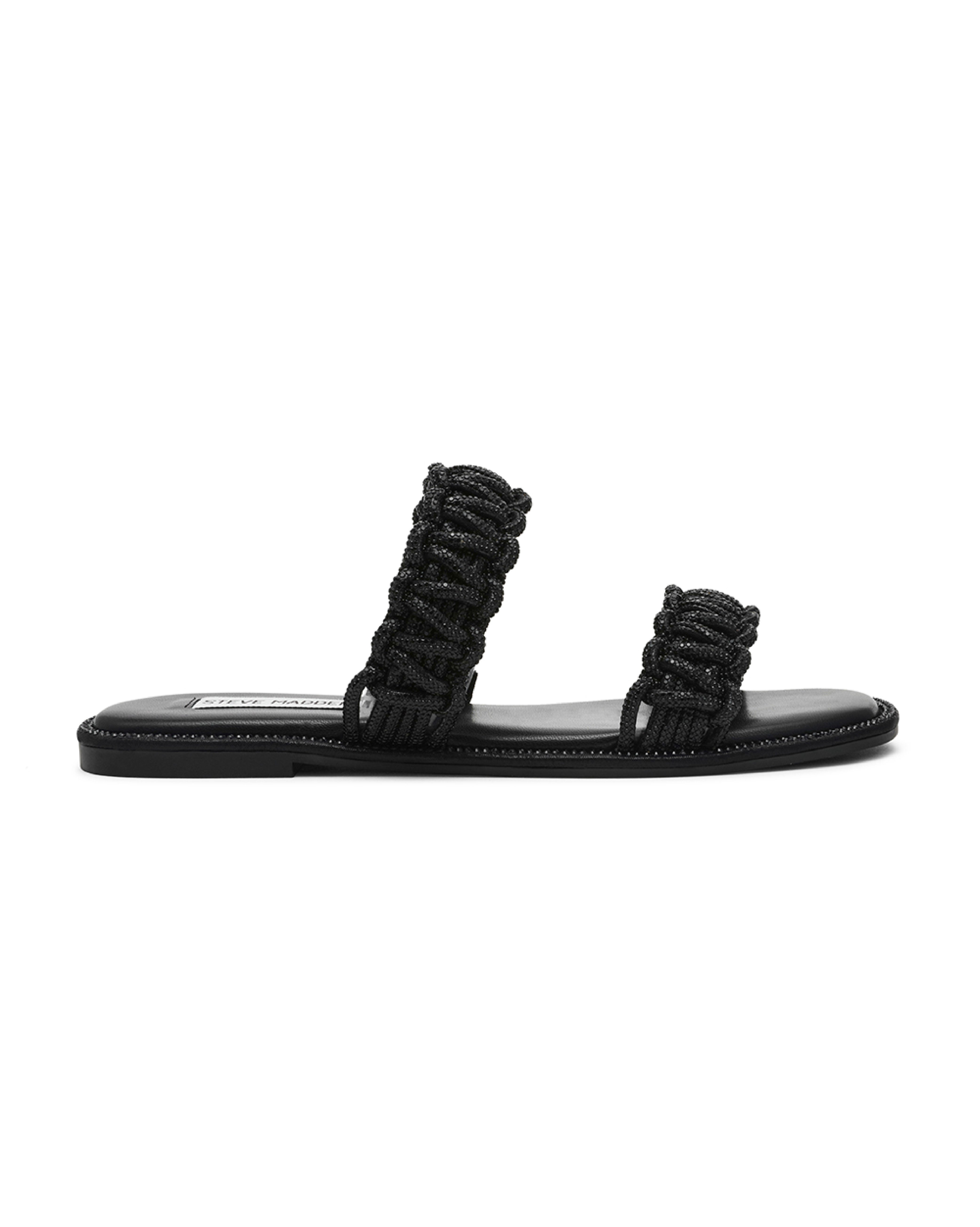 NYSSA 奢華閃鑽編織雙帶拖鞋-黑色