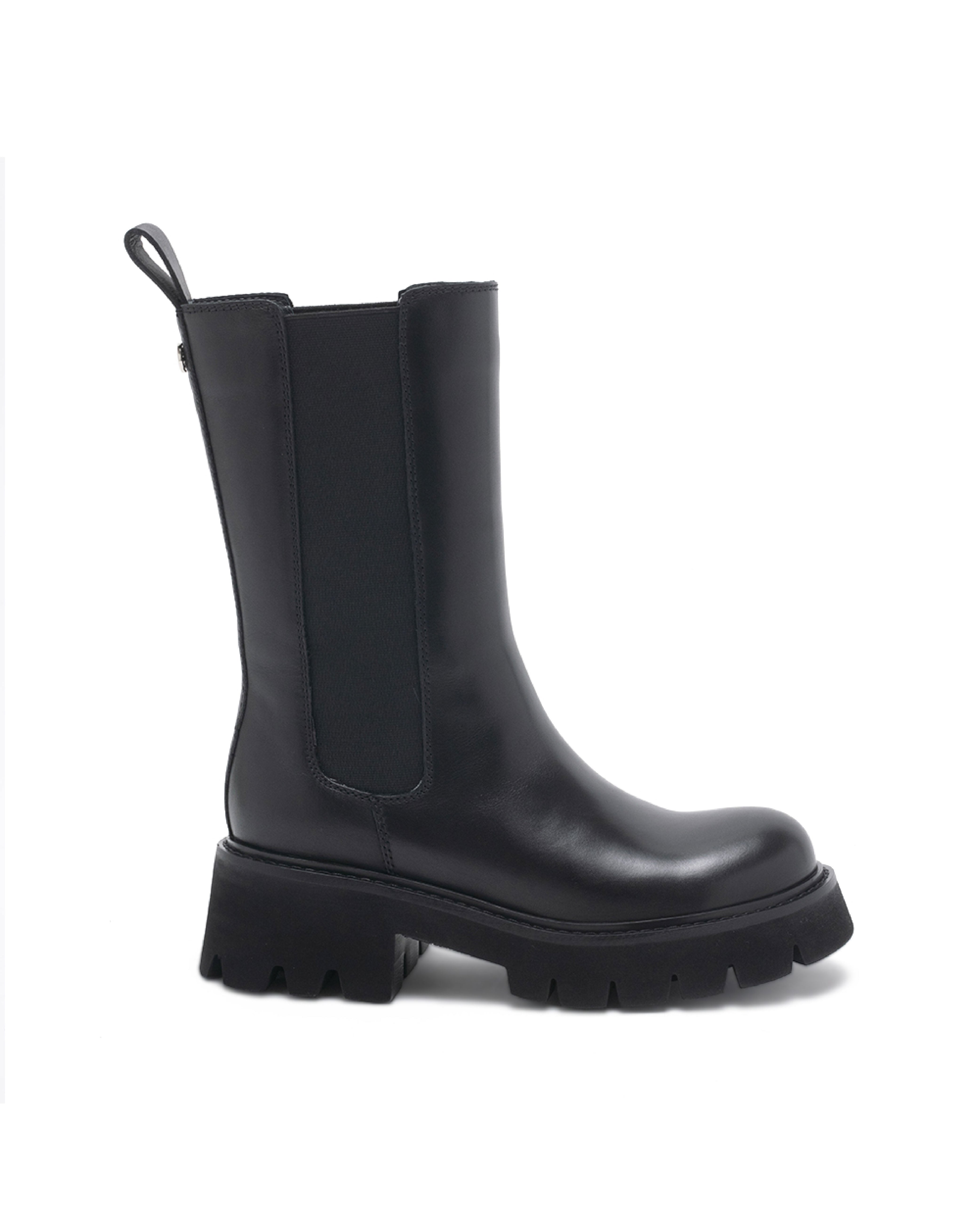 TWLILI 厚底素面切爾西中筒靴-黑色