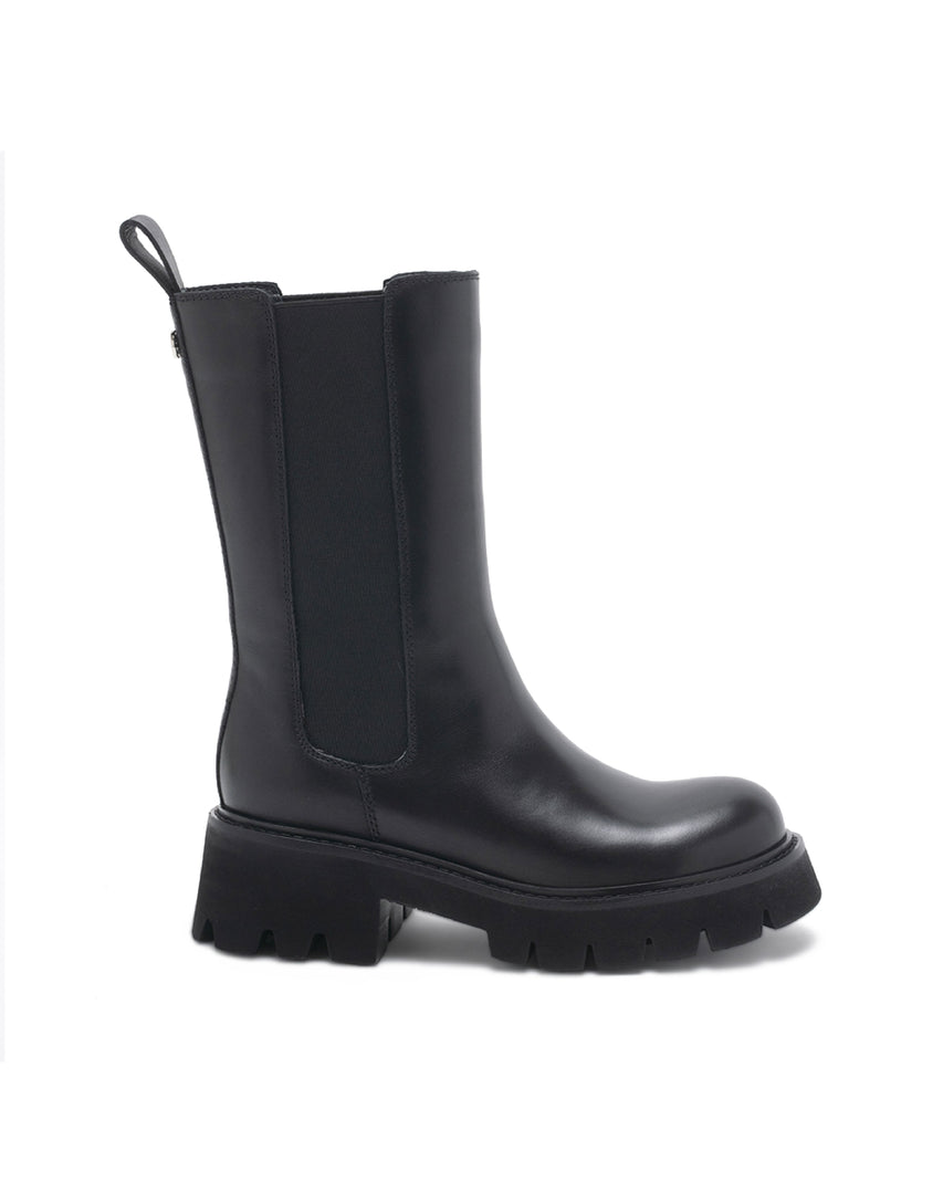 TWLILI 厚底素面切爾西中筒靴-黑色