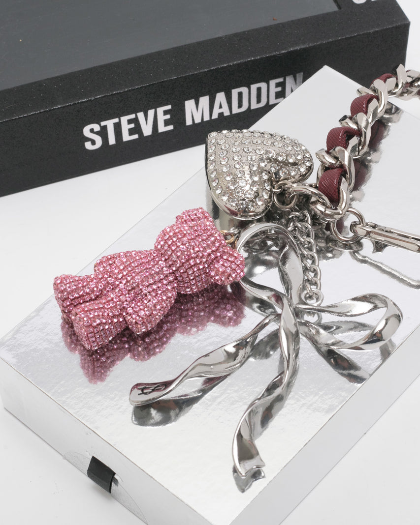 BBEAR-C 閃鑽小熊蝴蝶結愛心吊飾-粉紅色