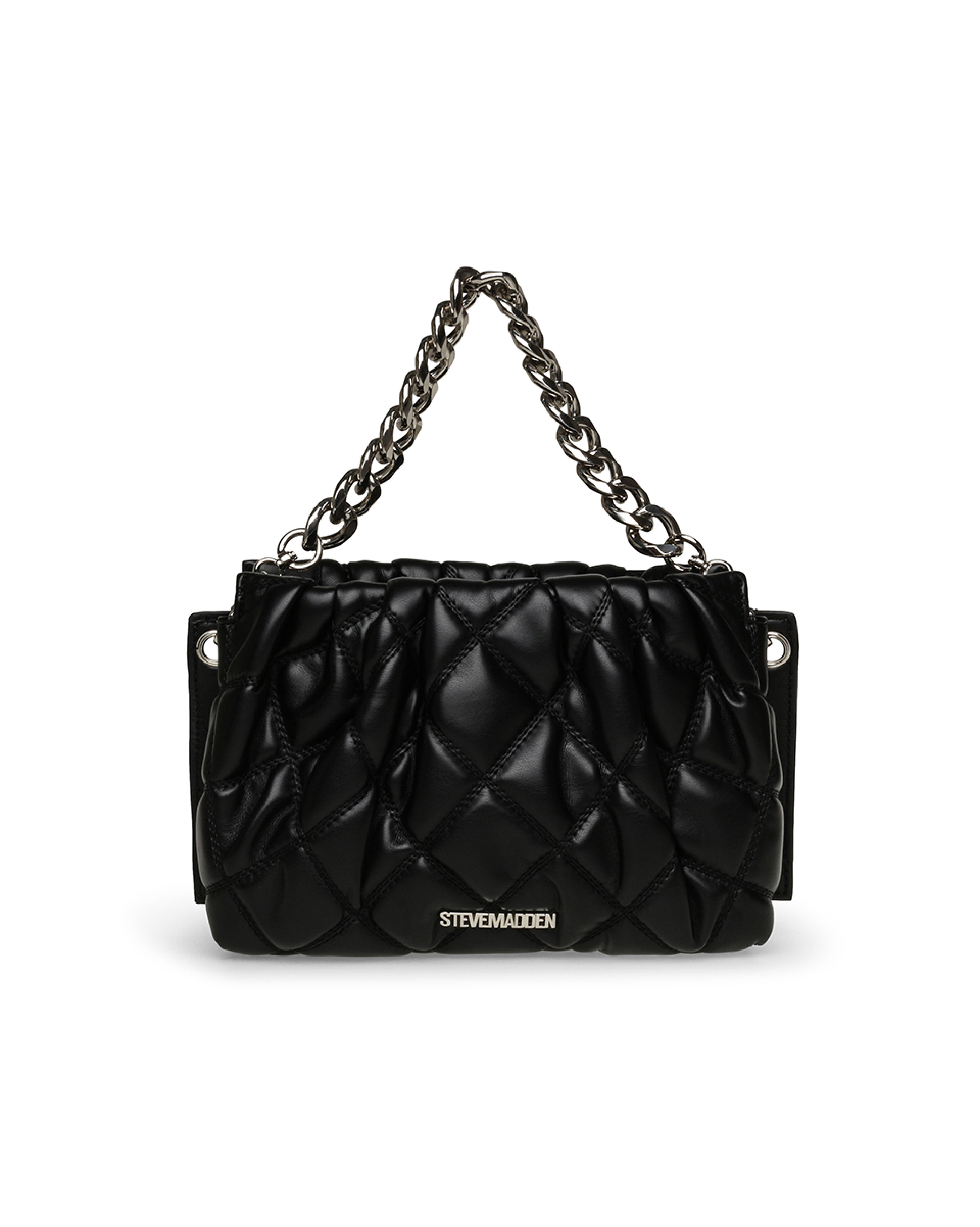 BTANSIES 菱格紋抓皺鍊帶斜背包-黑色