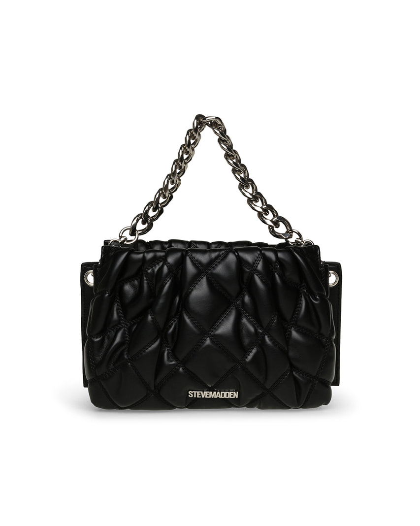 BTANSIES 菱格紋抓皺鍊帶斜背包-黑色