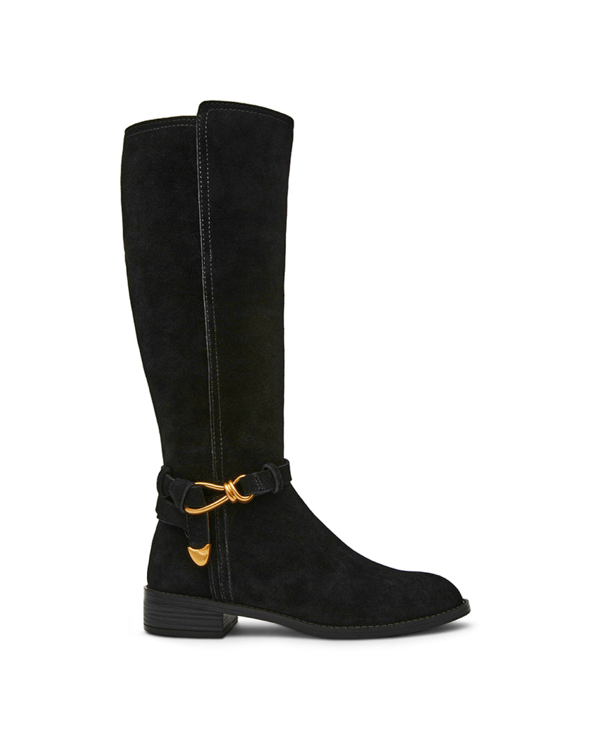 XTREME 時尚結飾扣帶長靴-絨黑