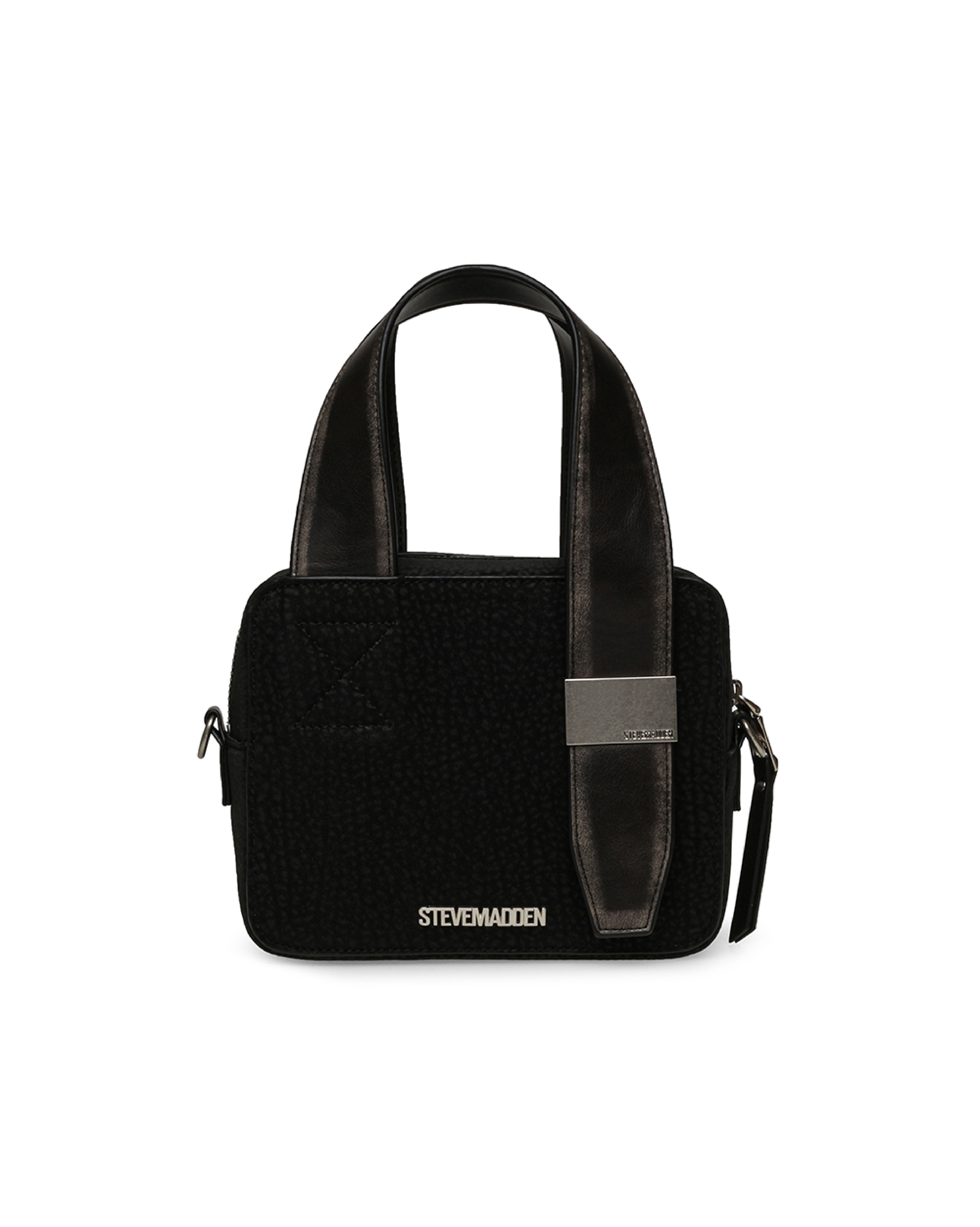 【線上獨家款】BKIVIANA 荔枝紋寬手提帶斜背包-黑色