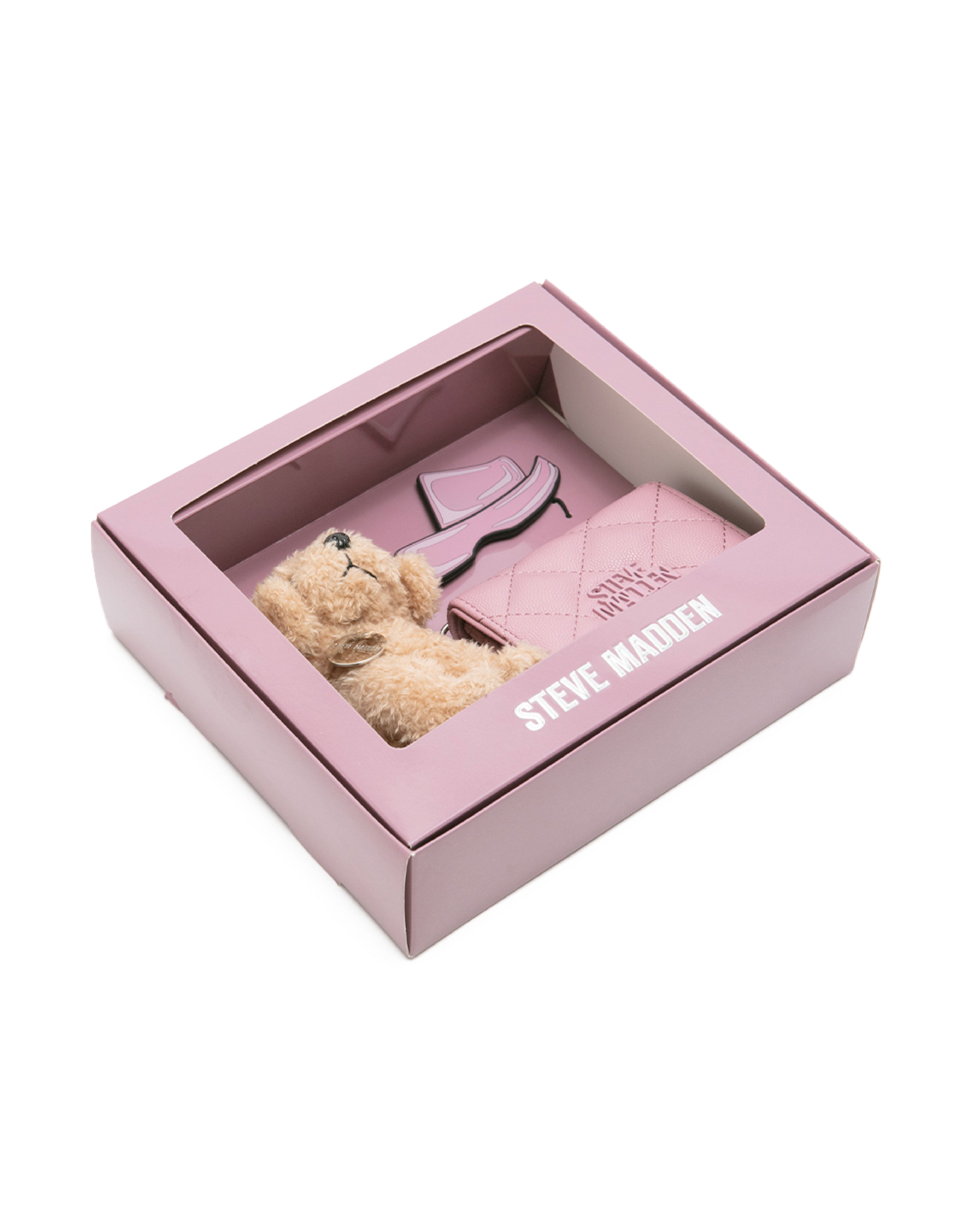 【線上獨家禮盒】菱格紋零錢包/吊飾三件禮盒組-粉紅色