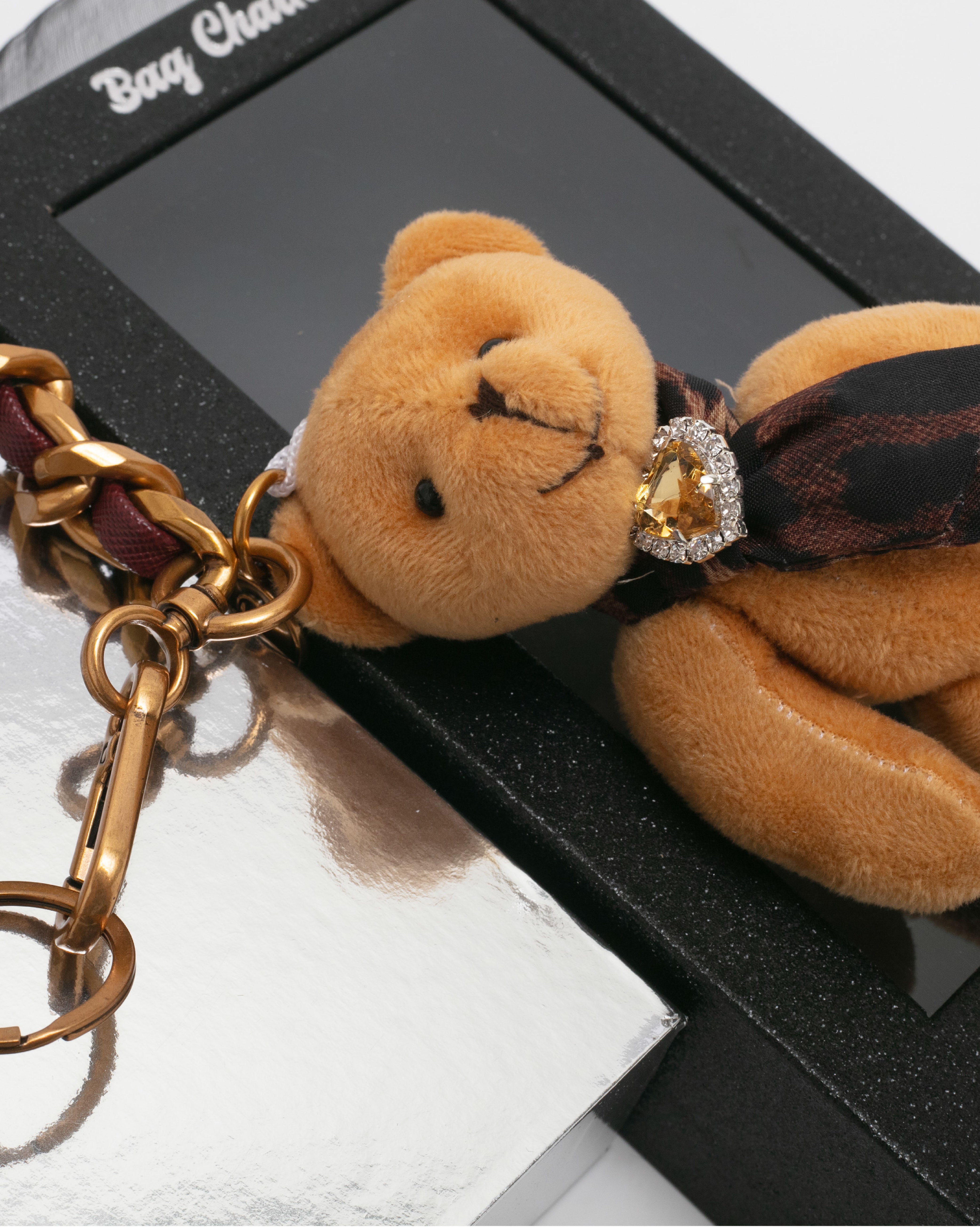 BBEAR-G 毛絨泰迪鍊條吊飾-金色