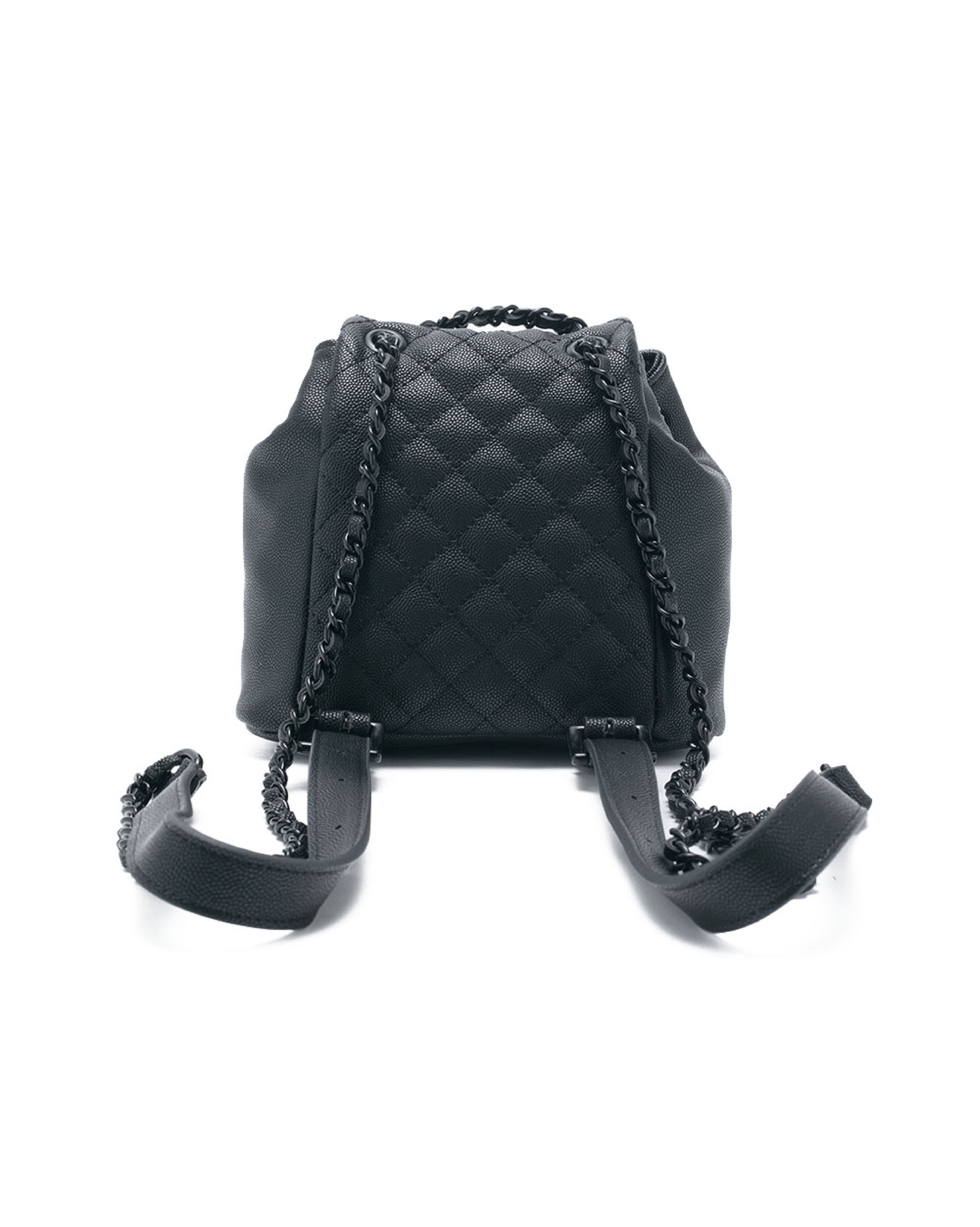 BSEDA 菱格紋雙口袋後背包-黑色