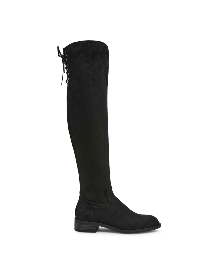 XRAY 後綁帶絨布過膝長靴-黑色