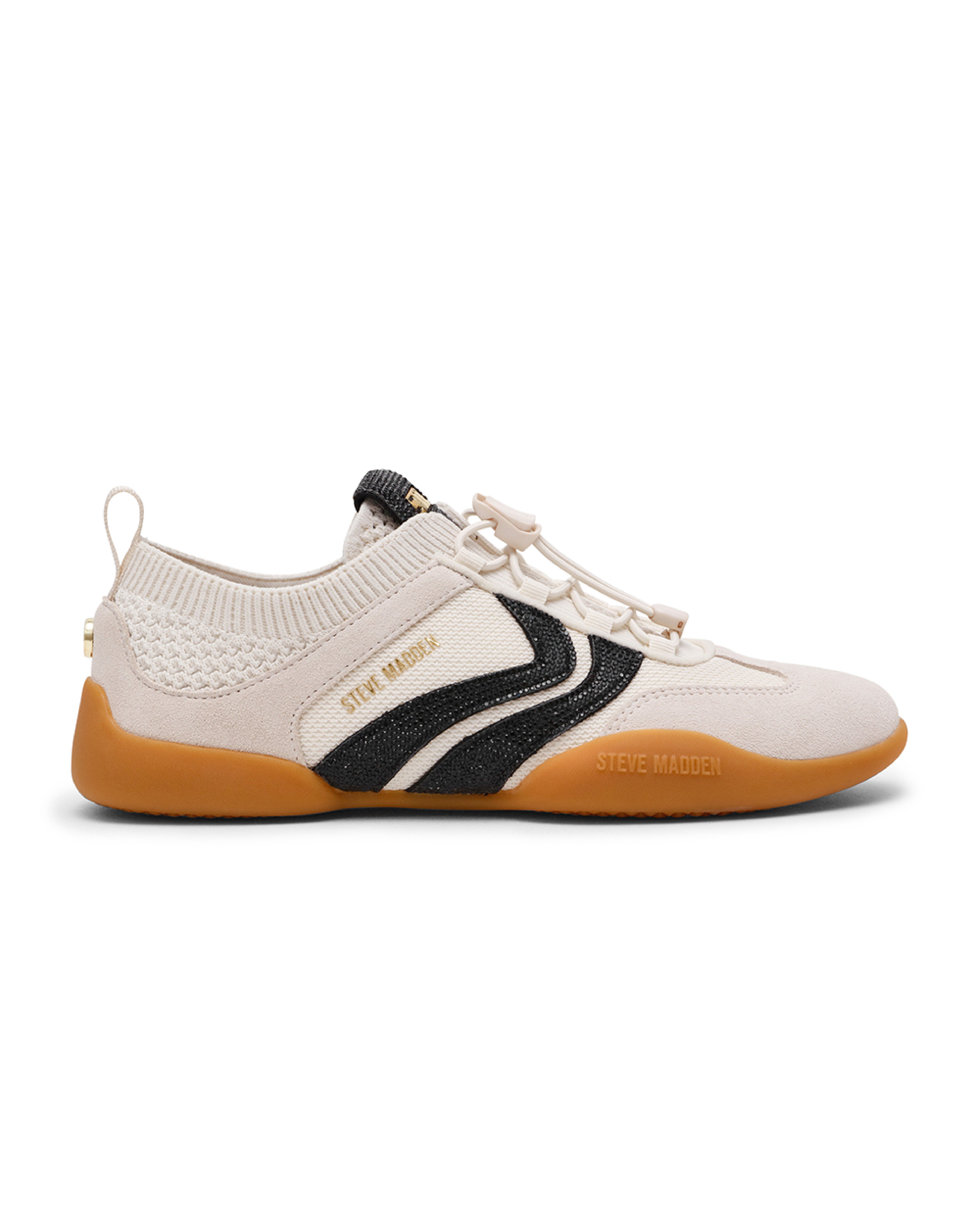 BISCOTTI-R 閃鑽異材質拼接休閒運動鞋-米色