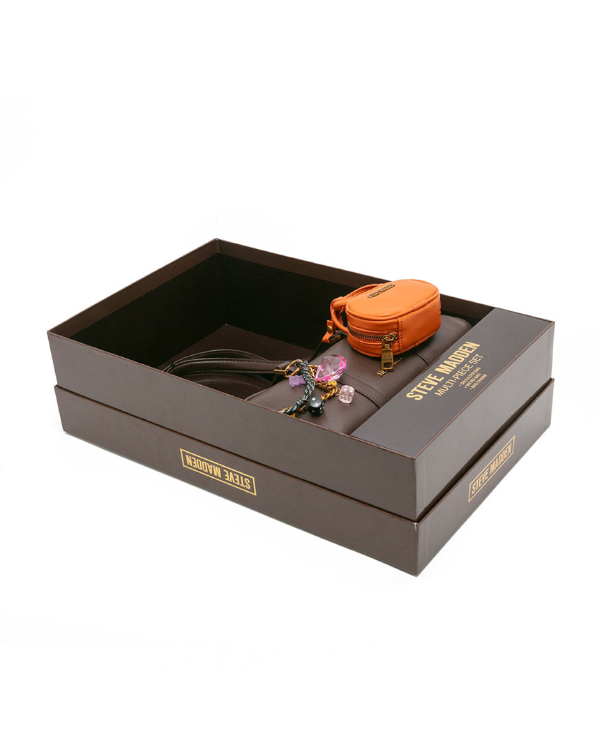 潮流撞色耳機包/法棍肩背包禮盒-咖啡色