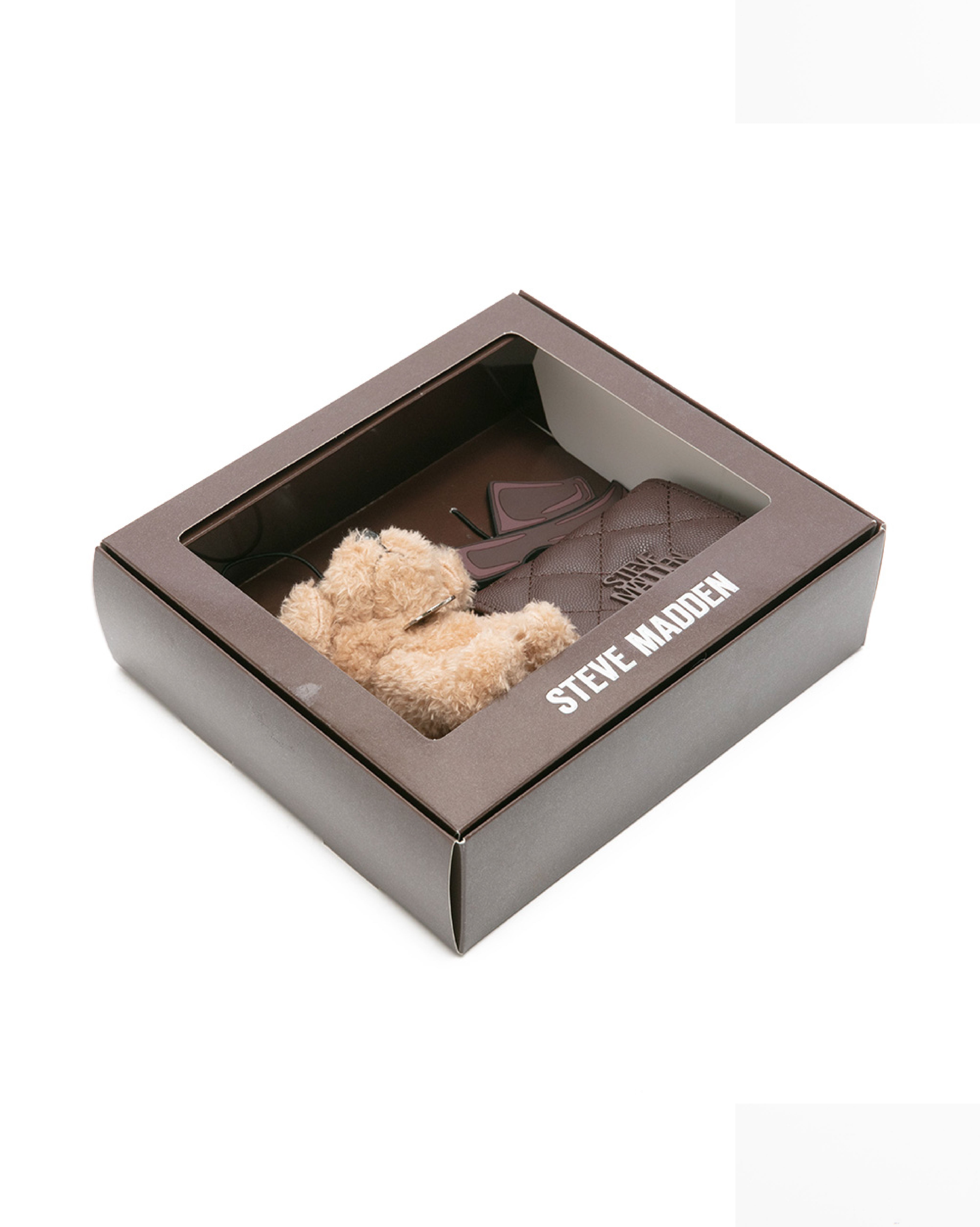 【線上獨家禮盒】菱格紋零錢包/吊飾三件禮盒組-咖啡色